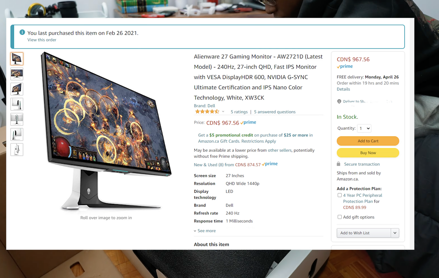 Alienware AW2721D 1440p 240hz 27” - LOCAL PICKUP